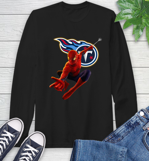 NFL Spider Man Avengers Endgame Football Tennessee Titans Long Sleeve T-Shirt 2