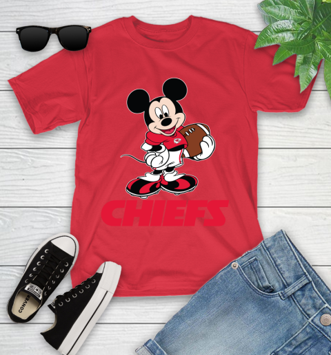 NFL Football Kansas City Chiefs Cheerful Mickey Mouse Shirt Youth T-Shirt 10