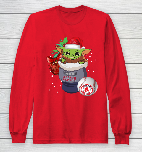 Boston Red Sox Christmas Baby Yoda Star Wars Funny Happy MLB Long Sleeve T-Shirt 10