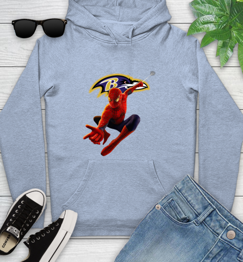 NFL Spider Man Avengers Endgame Football Baltimore Ravens Youth Hoodie 10
