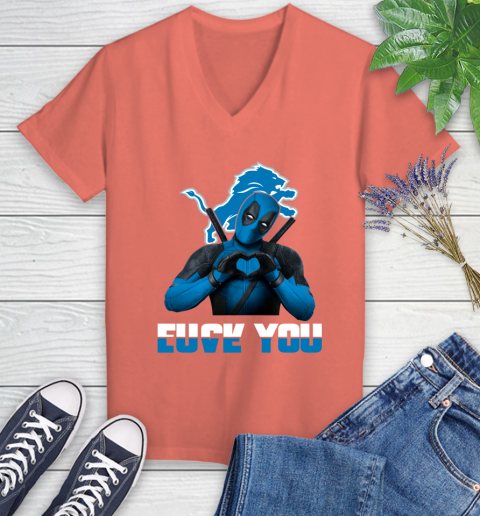 NHL Detroit Lions Deadpool Love You Fuck You Football Sports Women's V-Neck T-Shirt 6