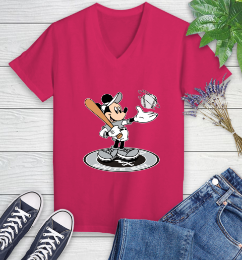 MLB Baseball Chicago White Sox Cheerful Mickey Disney Shirt Women's V-Neck T-Shirt 8