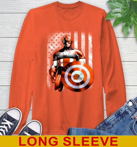 Cleveland Browns NFL Football Captain America Marvel Avengers American Flag Shirt Long Sleeve T-Shirt 4