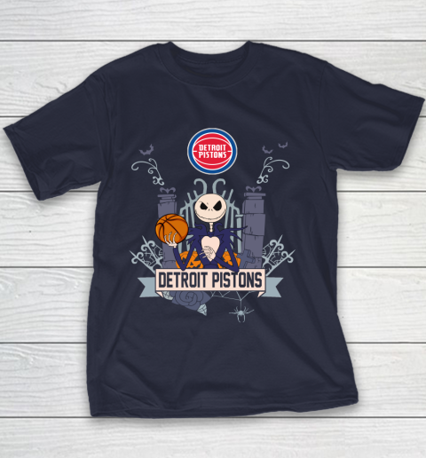 NBA Detroit Pistons Basketball Jack Skellington Halloween Youth T-Shirt 2