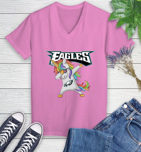 Philadelphia Eagles NFL Football Funny Unicorn Dabbing Sports Women's V-Neck T-Shirt 14