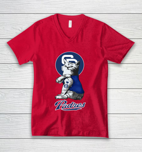 MLB Baseball My Cat Loves San Diego Padres V-Neck T-Shirt 6