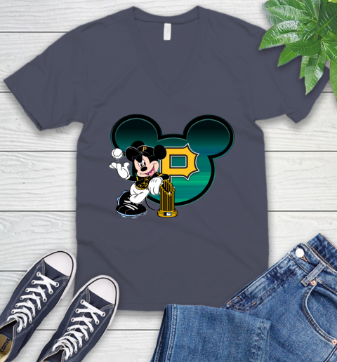 MLB Pittsburgh Pirates The Commissioner's Trophy Mickey Mouse Disney V-Neck T-Shirt 9