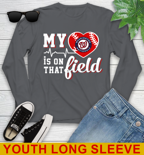 MLB My Heart Is On That Field Baseball Sports Washington Nationals Youth Long Sleeve 9