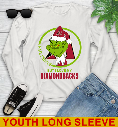 Arizona Diamondbacks MLB Christmas Grinch I Hate People But I Love My Favorite Baseball Team Youth Long Sleeve 12