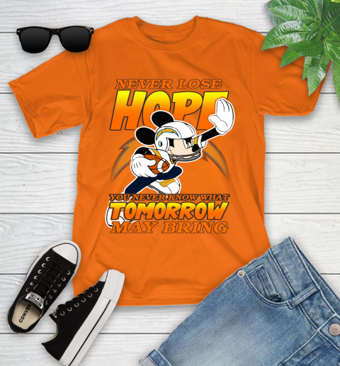 Los Angeles Chargers NFL Football Mickey Disney Never Lose Hope Youth T-Shirt 9