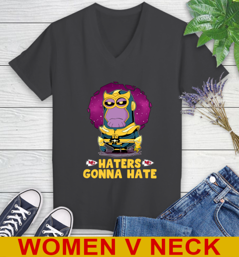 NFL Football Kansas City Chiefs Haters Gonna Hate Thanos Minion Marvel Shirt Women's V-Neck T-Shirt 9