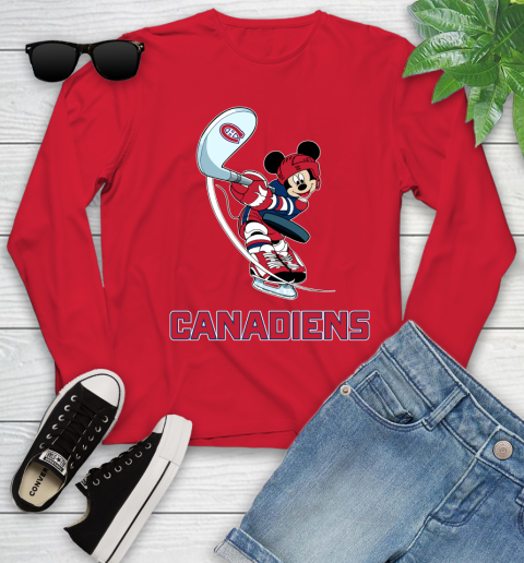 NHL Hockey Montreal Canadiens Cheerful Mickey Mouse Shirt Youth Long Sleeve 11