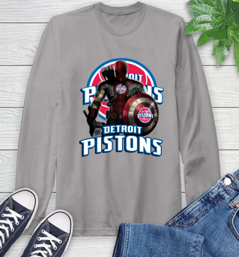 Detroit Pistons NBA Basketball Captain America Thor Spider Man Hawkeye Avengers Long Sleeve T-Shirt 6
