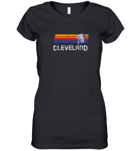 Retro Cleveland Shirt Native American Baseball Skyline Women's V-Neck T-Shirt