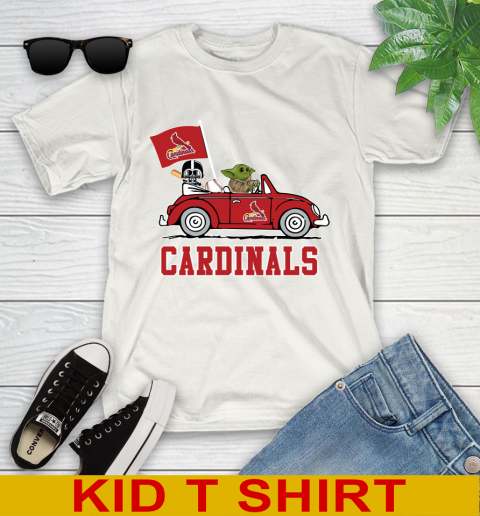 MLB Baseball St.Louis Cardinals Darth Vader Baby Yoda Driving Star Wars Shirt Youth T-Shirt
