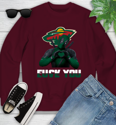 NHL Minnesota Wild Deadpool Love You Fuck You Hockey Sports Youth Sweatshirt 4