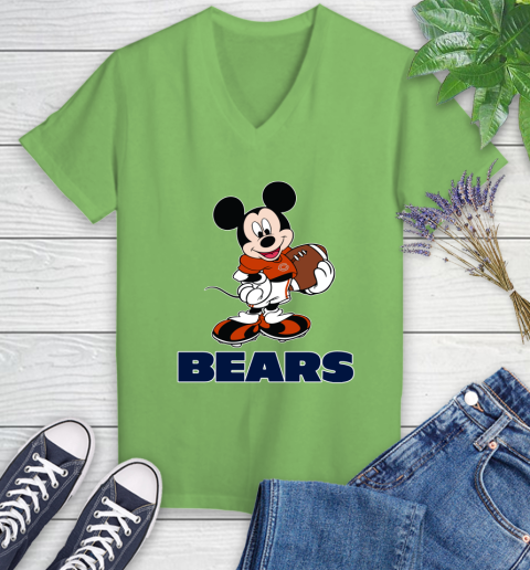 NFL Football Chicago Bears Cheerful Mickey Mouse Shirt Women's V-Neck T-Shirt 9