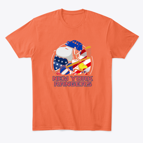 ye7l new york rangersnoopy and woodstock nhl classic t shirt 2 front orange