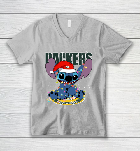 Green Bay Packers NFL Football noel stitch Christmas V-Neck T-Shirt 2