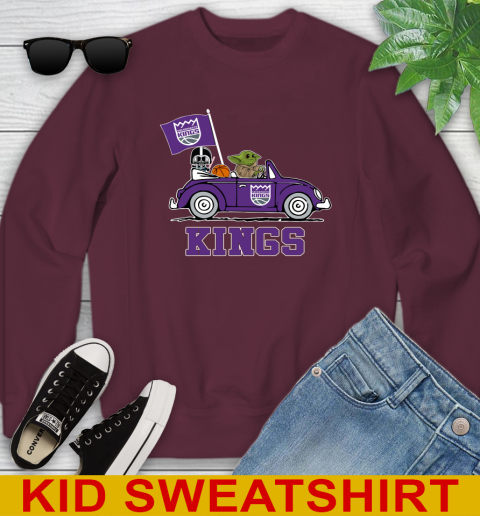 NBA Basketball Sacramento Kings Darth Vader Baby Yoda Driving Star Wars Shirt Youth Sweatshirt 5