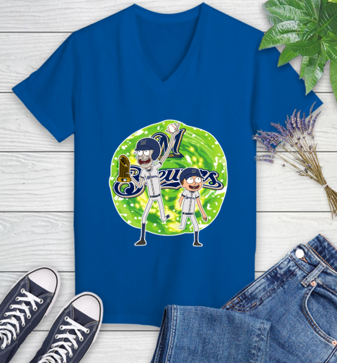 MLB Milwaukee Brewers Rick And Morty Commissioner's Trophy Baseball Sports Women's V-Neck T-Shirt 10