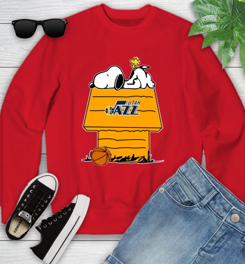 Utah Jazz NBA Basketball Snoopy Woodstock The Peanuts Movie Youth Sweatshirt 9