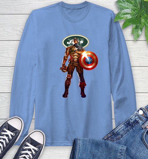 NFL Captain America Marvel Avengers Endgame Football Sports New York Jets Long Sleeve T-Shirt 11