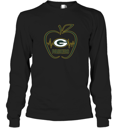 Apple Heartbeat Teacher Symbol Green Bay Packers Long Sleeve T-Shirt