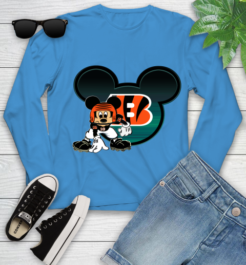 NFL Cincinnati Bengals Mickey Mouse Disney Football T Shirt Youth Long Sleeve 7