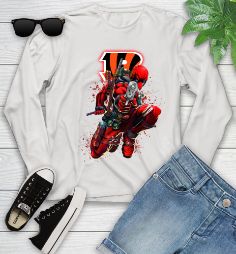 NFL Deadpool Marvel Comics Sports Football Cincinnati Bengals Youth Long Sleeve