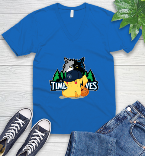 NBA Pikachu Basketball Sports Minnesota Timberwolves V-Neck T-Shirt 6