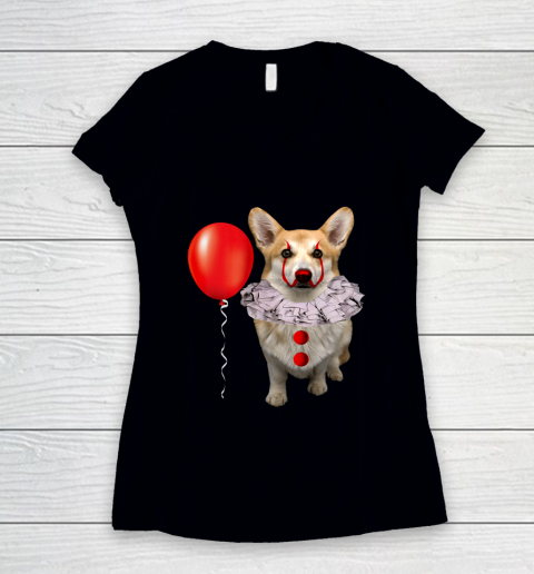 Corgi Scary Clown Funny Corgi Halloween T Shirt.7PSPT0UQCZ Women s V Neck T Shirt Tee For Sports