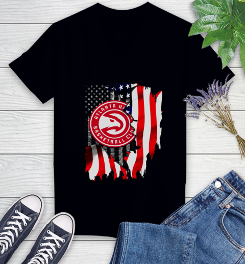 Atlanta Hawks NBA Basketball American Flag Women's V-Neck T-Shirt