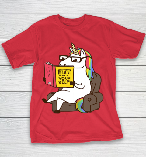 Unicorn Shirt Believe in Yourself Motivational Book Lover Youth T-Shirt 9