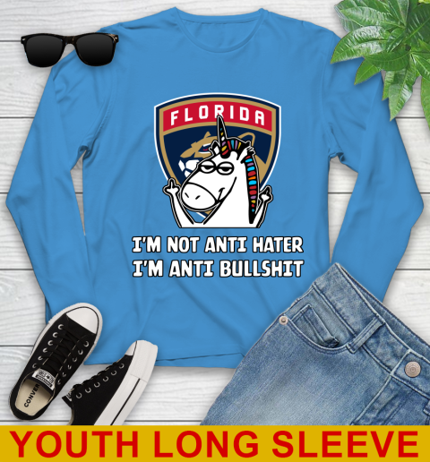 Florida Panthers NHL Hockey Unicorn I'm Not Anti Hater I'm Anti Bullshit Youth Long Sleeve 8