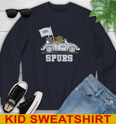 NBA Basketball San Antonio Spurs Darth Vader Baby Yoda Driving Star Wars Shirt Youth Sweatshirt 3