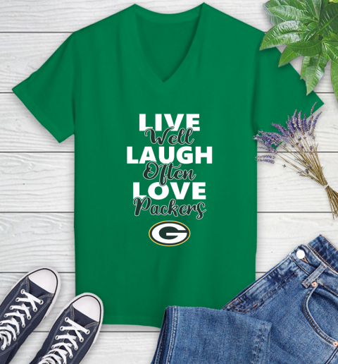 NFL Football Green Bay Packers Live Well Laugh Often Love Shirt Women's V-Neck T-Shirt 4