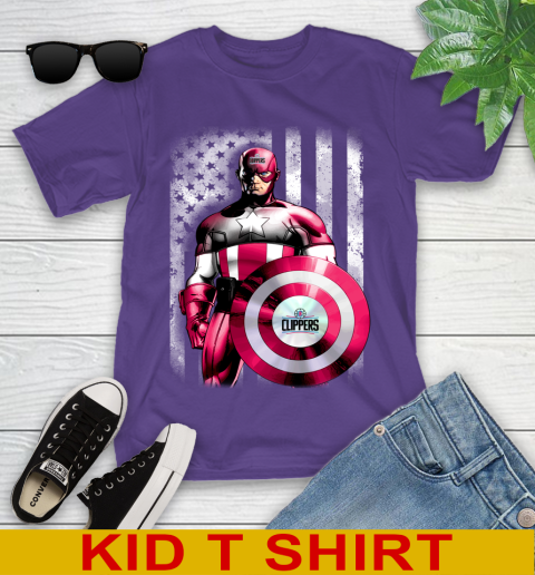 LA Clippers NBA Basketball Captain America Marvel Avengers American Flag Shirt Youth T-Shirt 3