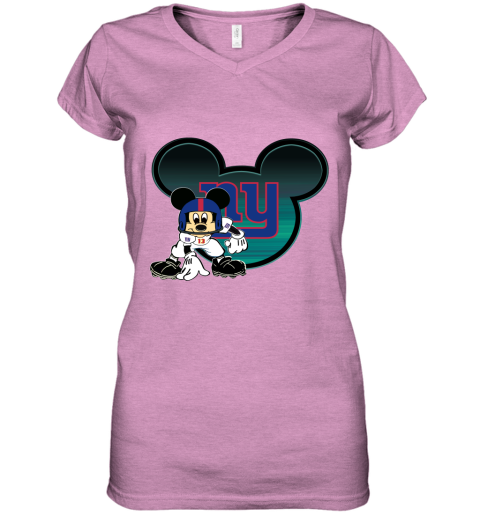 NFL New York Giants Mickey Mouse Disney Football T Shirt rrY8GZoJq7Q women v neck t shirt 39 95 151514 front heather radiant orchid