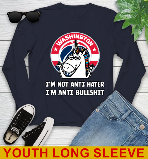 Washington Wizards NBA Basketball Unicorn I'm Not Anti Hater I'm Anti Bullshit Youth Long Sleeve 3