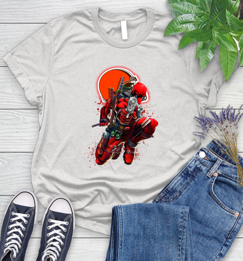 NFL Deadpool Marvel Comics Sports Football Cleveland Browns Women's T-Shirt