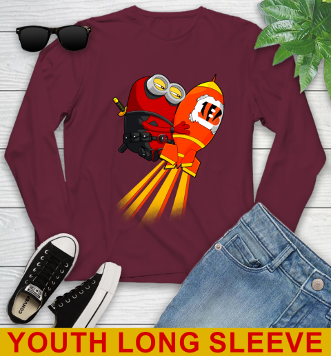 NFL Football Cincinnati Bengals Deadpool Minion Marvel Shirt Youth Long Sleeve 6