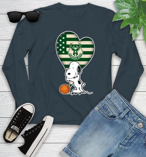 Milwaukee Bucks NBA Basketball The Peanuts Movie Adorable Snoopy Youth Long Sleeve 8