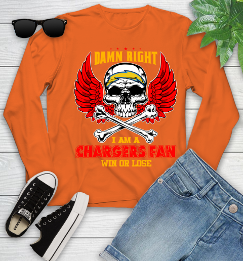 NFL Damn Right I Am A Los Angeles Chargers Win Or Lose Skull Football Sports Youth Long Sleeve 3