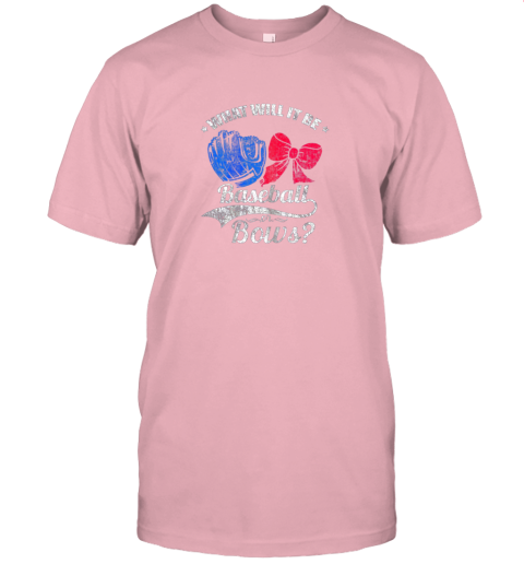 yhtn baseball or bows gender reveal pregnancy distressed jersey t shirt 60 front pink