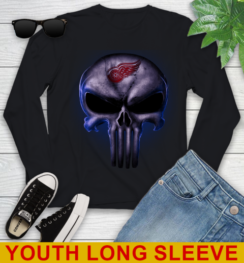 Detroit Red Wings NHL Hockey Punisher Skull Sports Youth Long Sleeve