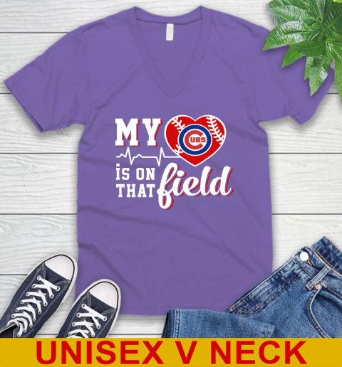 MLB My Heart Is On That Field Baseball Sports Chicago Cubs V-Neck T-Shirt 8