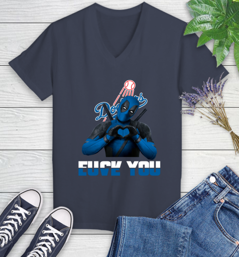 MLB Los Angeles Dodgers Deadpool Love You Fuck You Baseball Sports Women's V-Neck T-Shirt 12