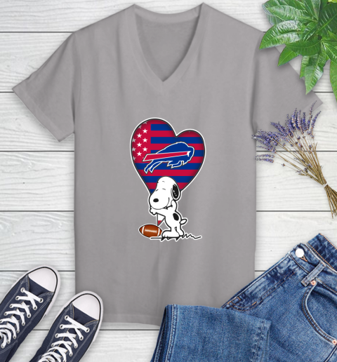 Buffalo Bills NFL Football The Peanuts Movie Adorable Snoopy Women's V-Neck T-Shirt 4