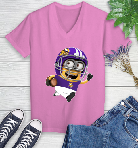 NFL Minnesota Vikings Minions Disney Football Sports Women's V-Neck T-Shirt 14